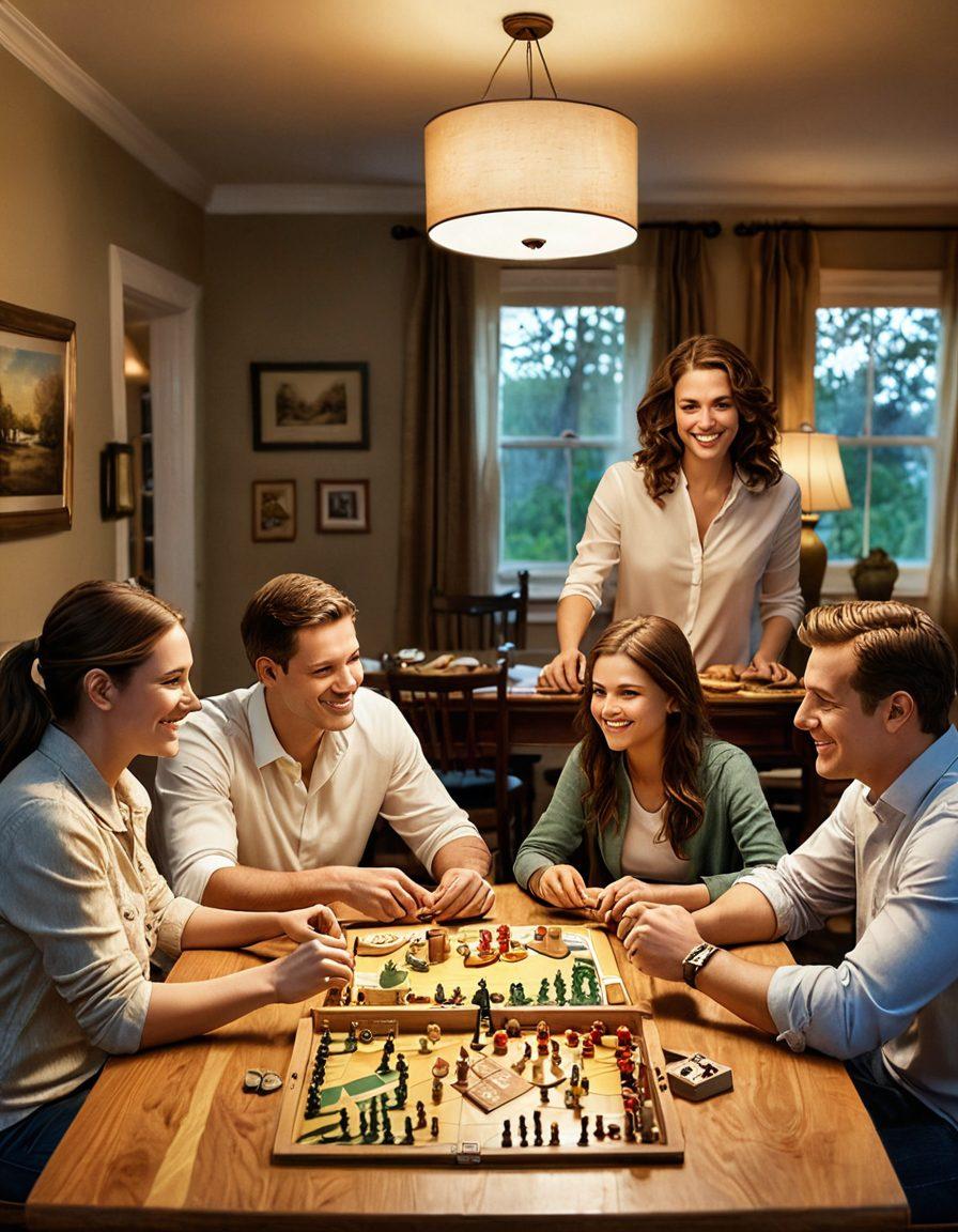 A warm and inviting family scene showcasing diverse family members happily engaging in activities like playing games, sharing meals, and taking photos together. In the background, symbolic representations of insurance, like a shield or a comforting home, gently blend into the scene, symbolizing protection and security. Soft lighting enhances the emotional warmth, creating a nostalgic atmosphere. Artistic touch with vibrant colors and a homey feel. super-realistic. vibrant colors. warm tones.